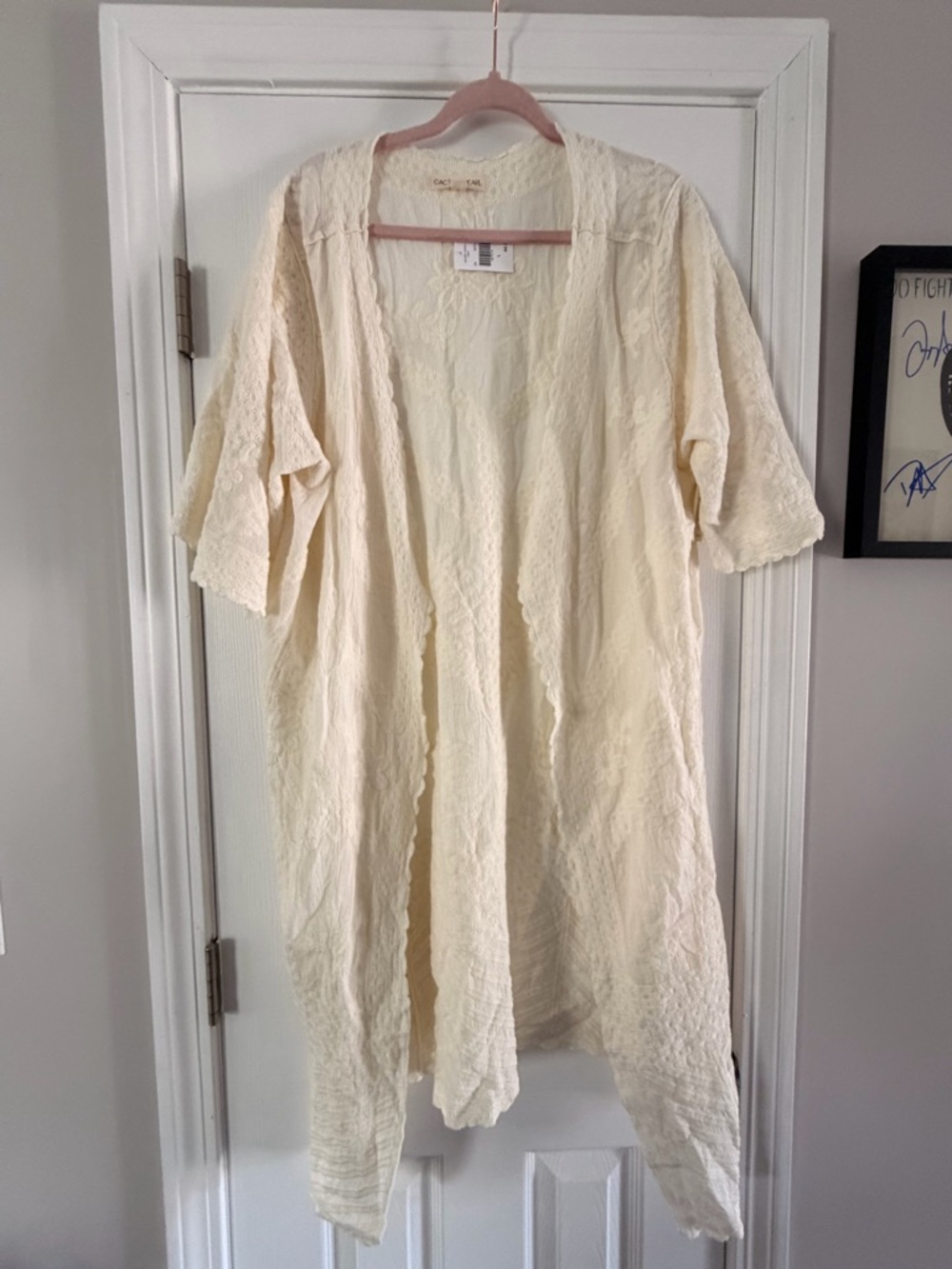 Cream Lace Duster Tunic - Lightweight Open-Front Top